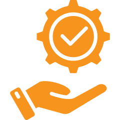 Hand holding gear with check mark.