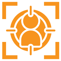 Orange target symbol with person icon.